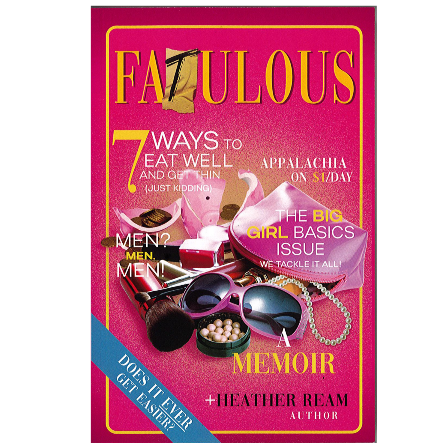 Book cover of 'FATULOUS' with various items and text on a pink background