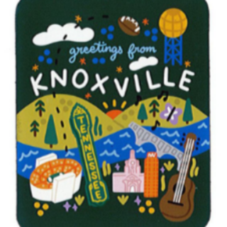 Coaster with illustrations of Knoxville, Tennessee, featuring landmarks and symbols.
